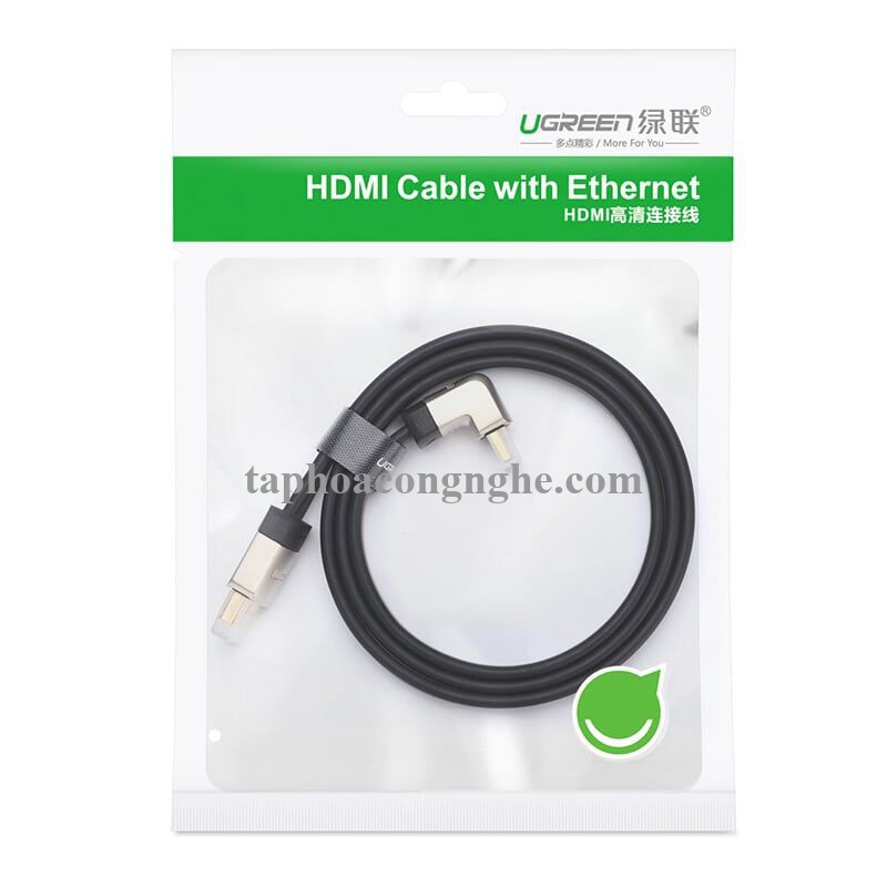 Ugreen 10284 3M màu Đen Cáp tín hiệu HDMI chuẩn 1.4 đầu góc 90 độ HD122 30010284